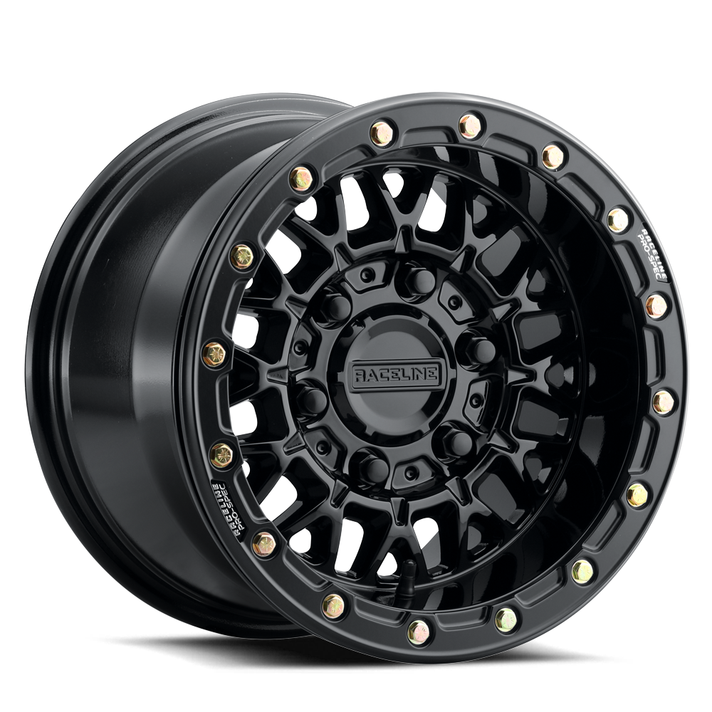 Raceline Omega Beadlock UTV A15GB 15x10 5 on 114.3 +10 Offset Gloss Black Gloss Black Beadlock Ring