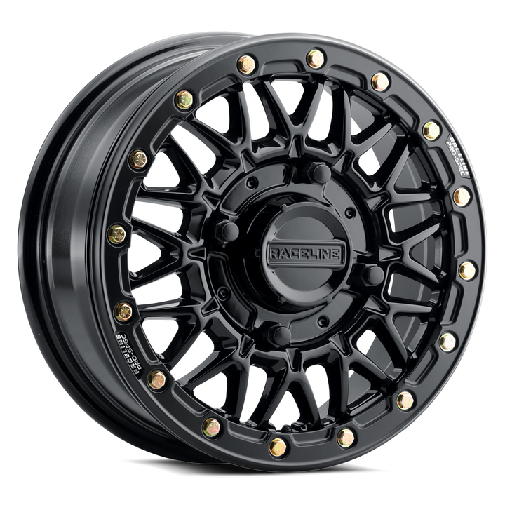 Raceline Omega Beadlock UTV A15GB 15x8 5 on 114.3 0 Offset Gloss Black Gloss Black Beadlock Ring