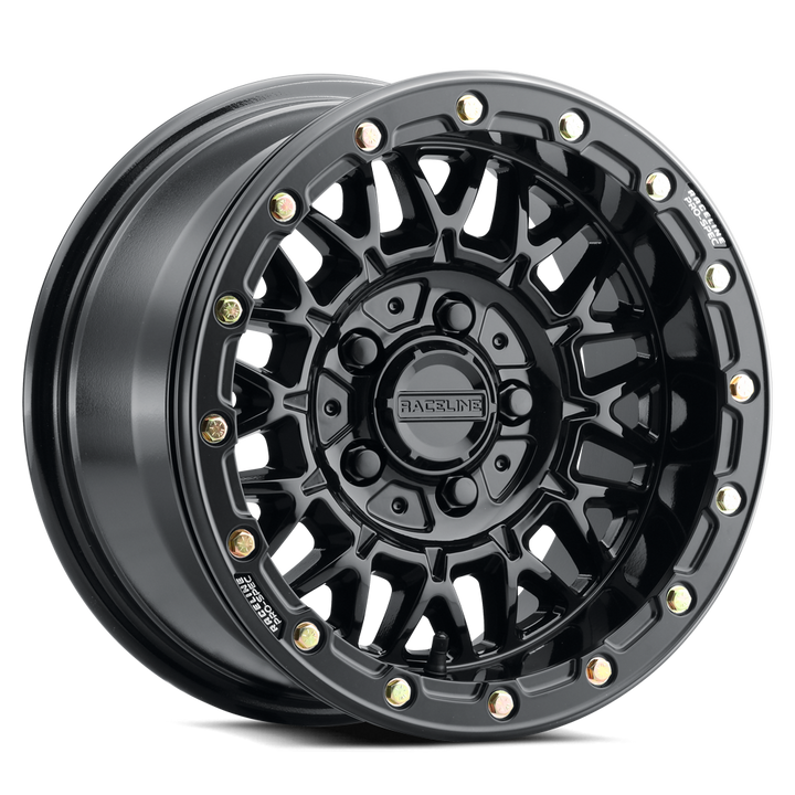 Raceline Omega Beadlock UTV A15GB 15x7 6 on 139.7 +38 Offset Gloss Black Gloss Black Beadlock Ring