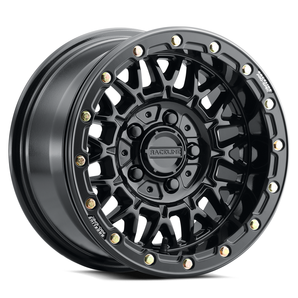 Raceline Omega Beadlock UTV A15GB 15x6.5 6 on 139.7 +74 Offset Gloss Black Gloss Black Beadlock Ring