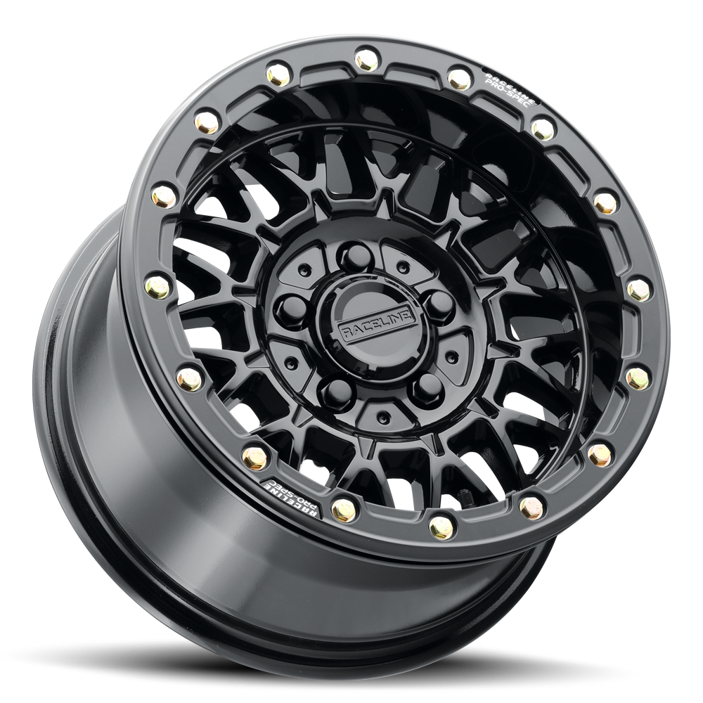 Raceline Omega Beadlock UTV A15GB 15x6.5 6 on 139.7 +74 Offset Gloss Black Gloss Black Beadlock Ring