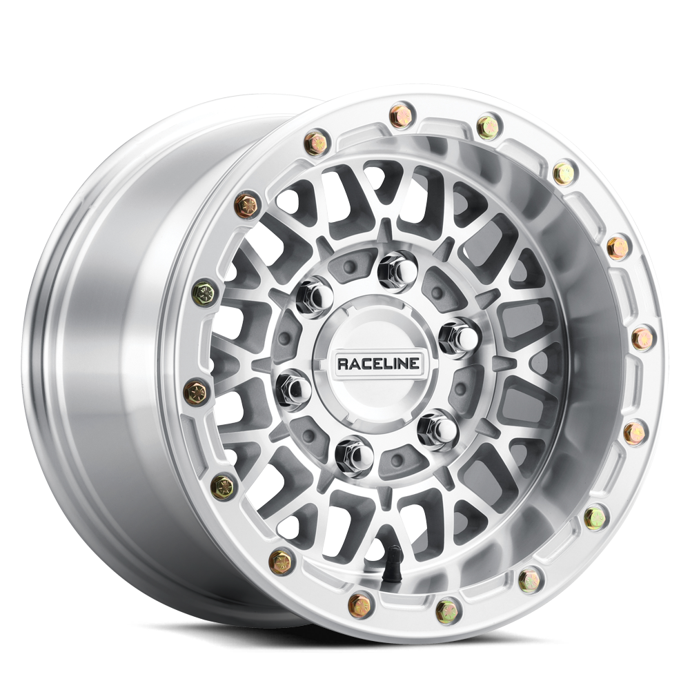 Raceline Omega Beadlock UTV A15MA 15x10 5 on 114.3 +10 Offset Machined Gloss Black Beadlock Ring