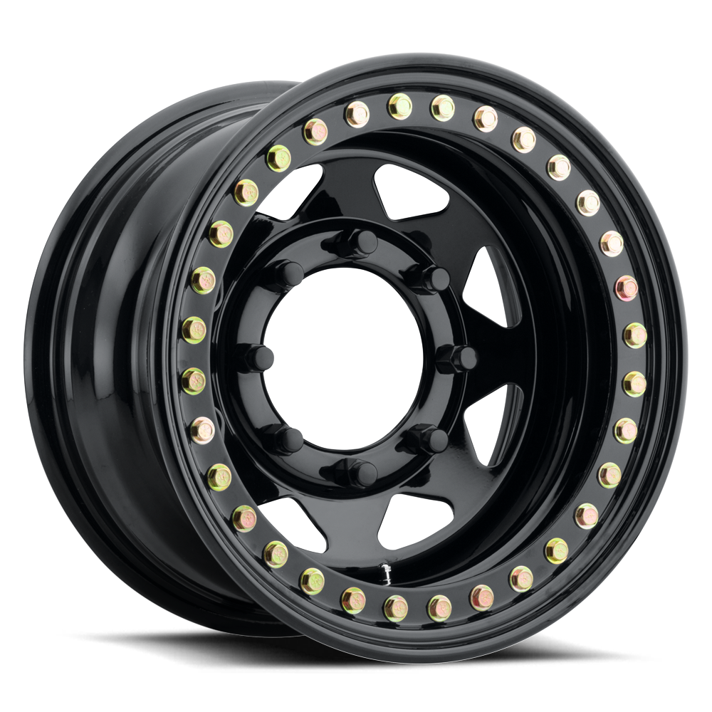 Raceline Rock 8 Spoke RT80 15x10 8 on 165.1 -25 Offset Gloss Black Beadlock