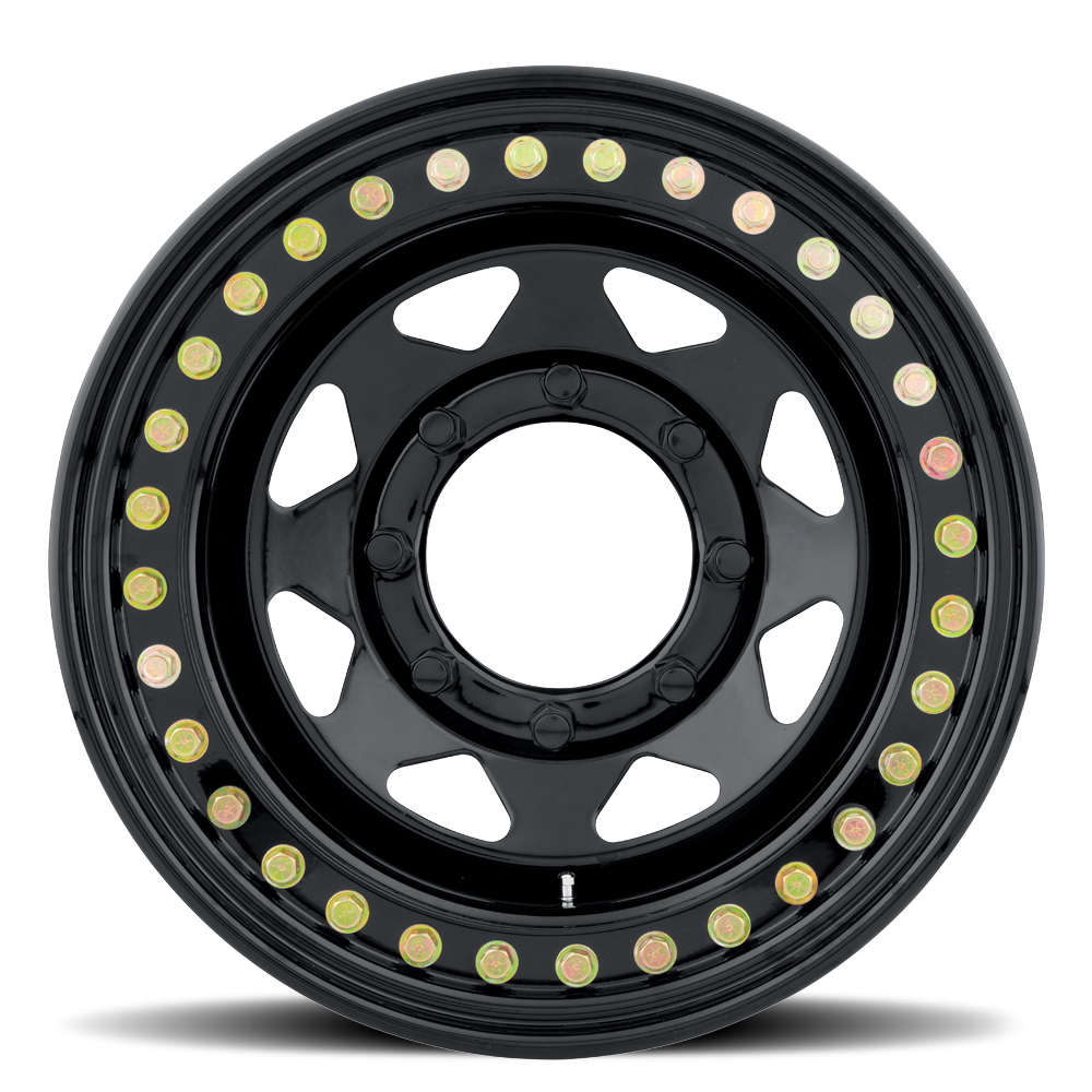 Raceline Rock 8 Spoke RT80 15x8 8 on 165.1 -19 Offset Gloss Black Beadlock