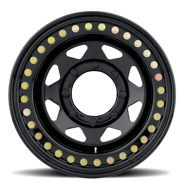 Raceline Rock 8 Spoke RT80 15x8 8 on 165.1 -19 Offset Gloss Black Beadlock