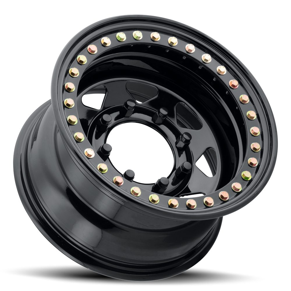 Raceline Rock 8 Spoke RT80 15x10 8 on 165.1 -25 Offset Gloss Black Beadlock