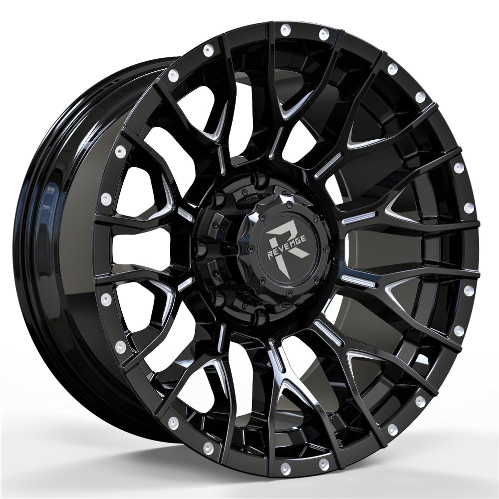 Revenge Offroad RV-201 | 22x12 | 5 On 139.7/150 | Offset -44 | Gloss Black with Milled Spokes | SKU RV201-221251397150-44BMW