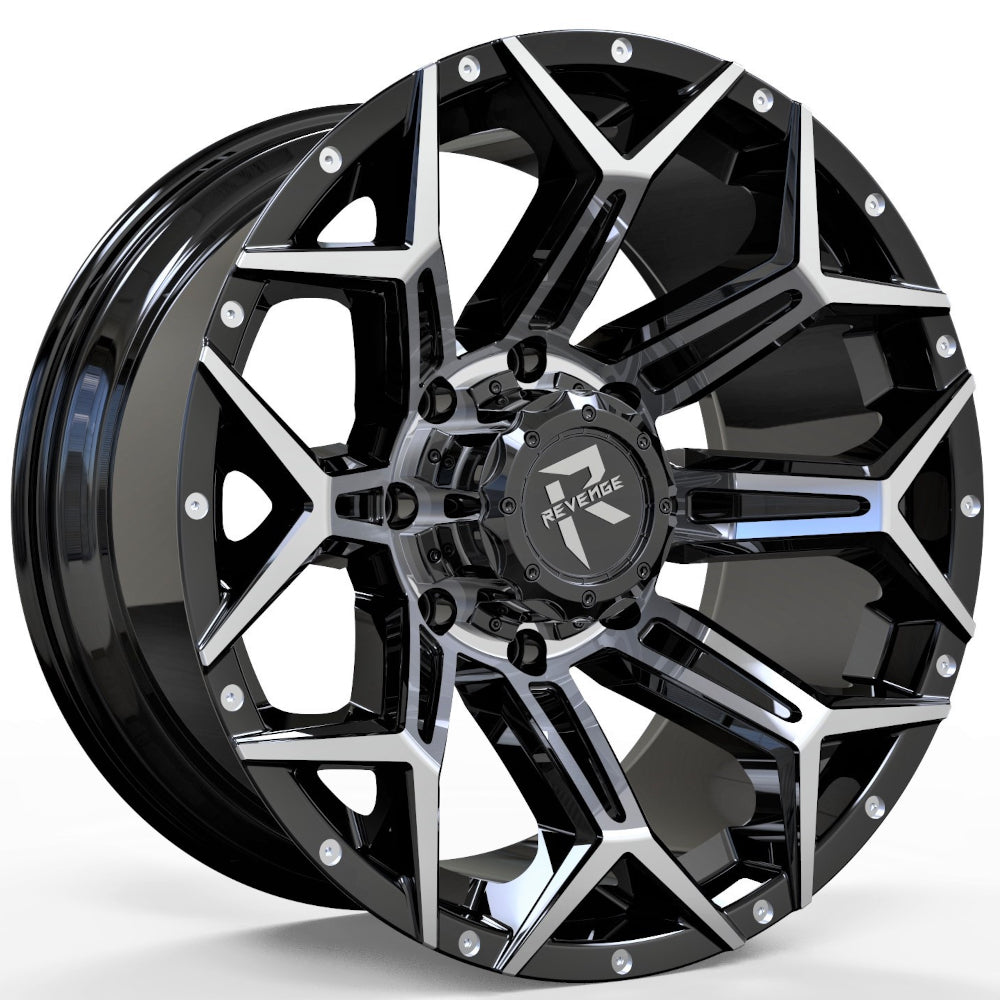Revenge Offroad RV-202 | 20x9 | 6 On 135/139.7 | Offset 0 | Gloss Black with Machined Spokes | SKU RV202-209061351397+00BM