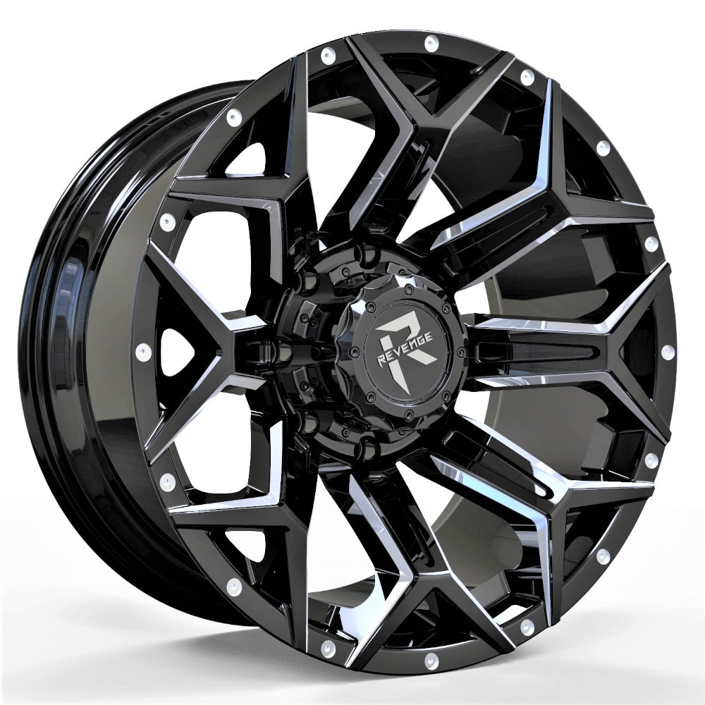 Revenge Offroad RV-202 | 22x12 | 5 On 127/139.7 | Offset -44 | Gloss Black with Milled Spokes | SKU RV202-221251271397-44BMW