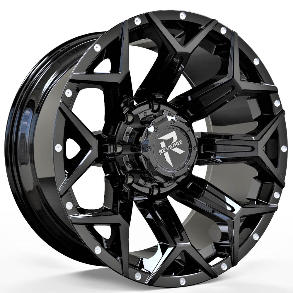 Revenge Offroad RV-202 | 22x10 | 5 On 139.7/150 | Offset -19 | Gloss Black | SKU RV202-221051397150-19B