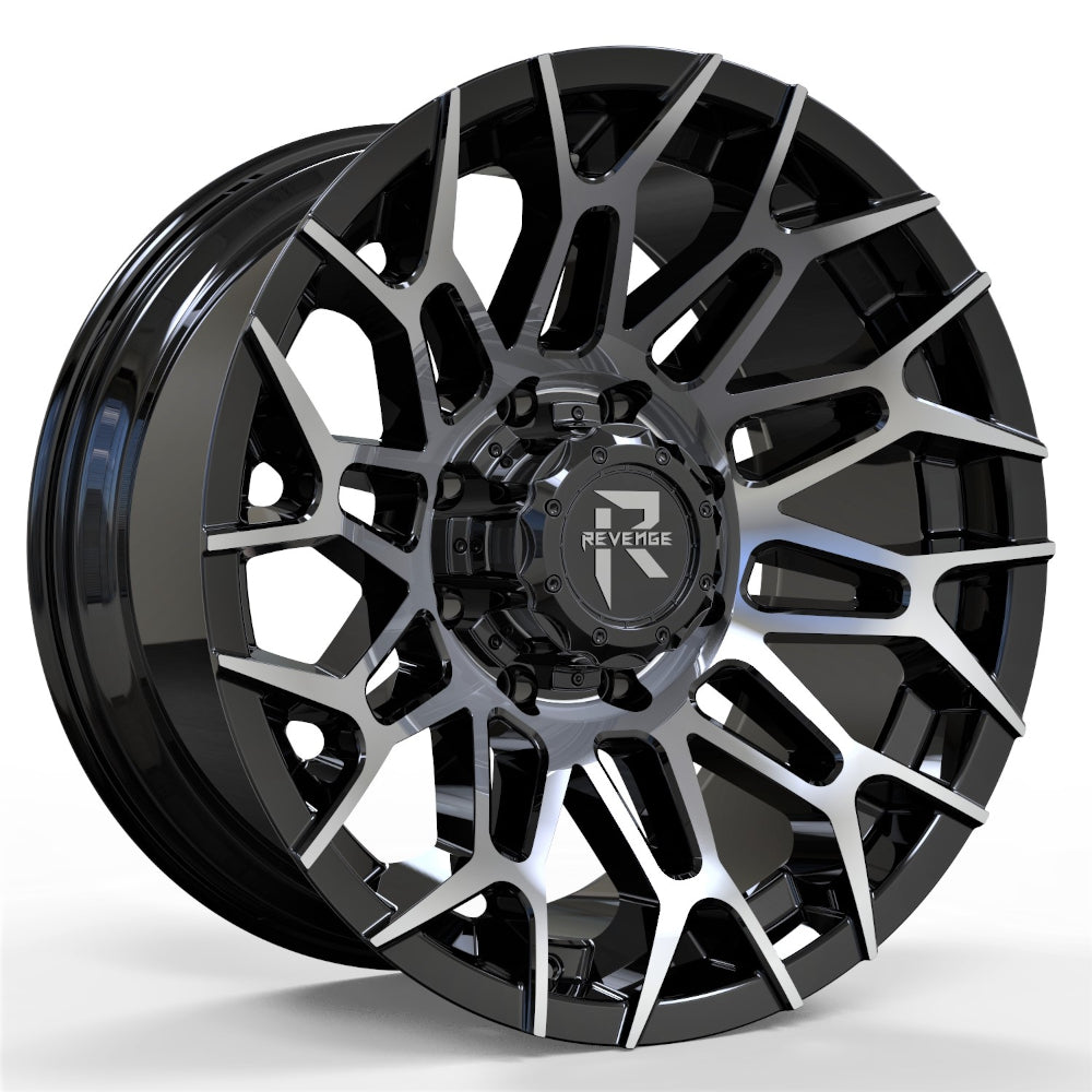 Revenge Offroad RV-203 | 20x10 | 8 On 170 | Offset -19 | Gloss Black with Machined Spokes | SKU RV203-20108170-19BM