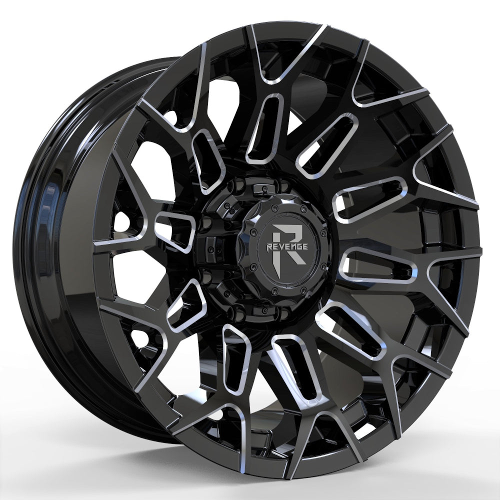 Revenge Offroad RV-203 | 20x10 | 6 On 135/139.7 | Offset -19 | Gloss Black with Milled Spokes | SKU RV203-201061351397-19BMW