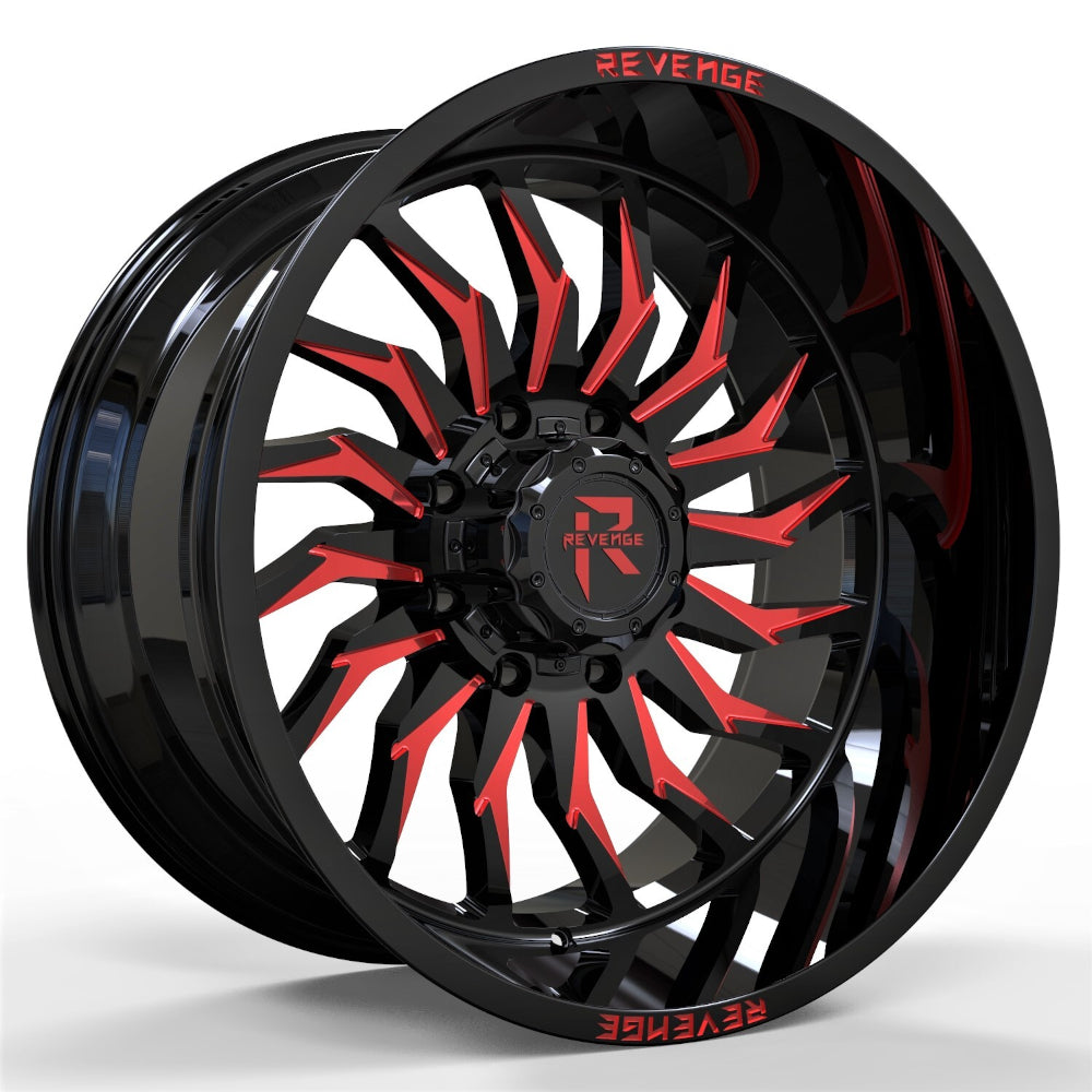 Revenge Offroad RV-204 | 20x9 | 8 On 170 | Offset 0 | Gloss Black with Red Milled Spokes | SKU RV204-20908170+00BRW