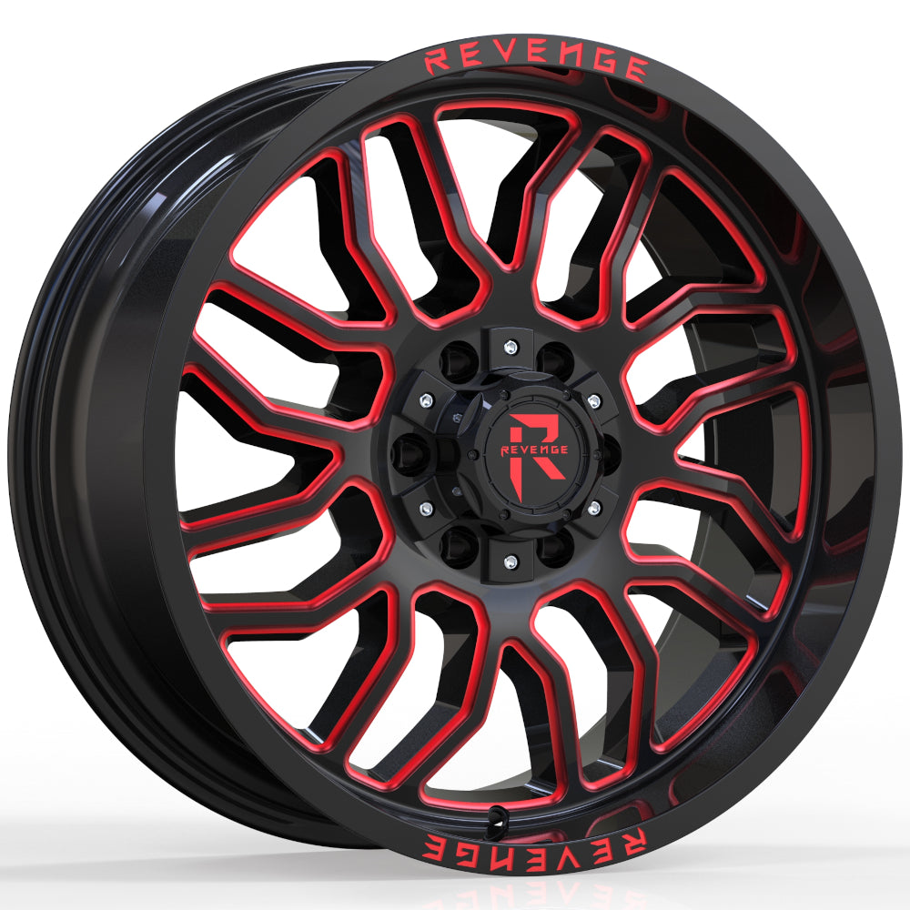 Revenge Offroad RV-205 | 20x9 | 5 On 127/139.7 | Offset 0 | Gloss Black with Red Milled Spokes | SKU RV205-209051271397-0BRW