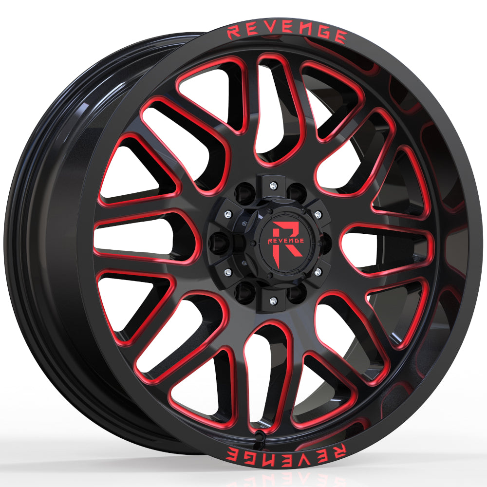 Revenge Offroad RV-206 | 20x9 | 5 On 127/139.7 | Offset 0 | Gloss Black with Red Milled Spokes | SKU RV206-209051271397-0BRW