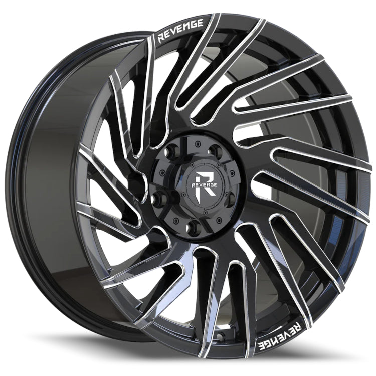 Revenge Offroad RV-207 | 22x10 | 6 On 135/139.7 | Offset -19 | Gloss Black with Milled Spokes | SKU RV207-221061351397-19BMW