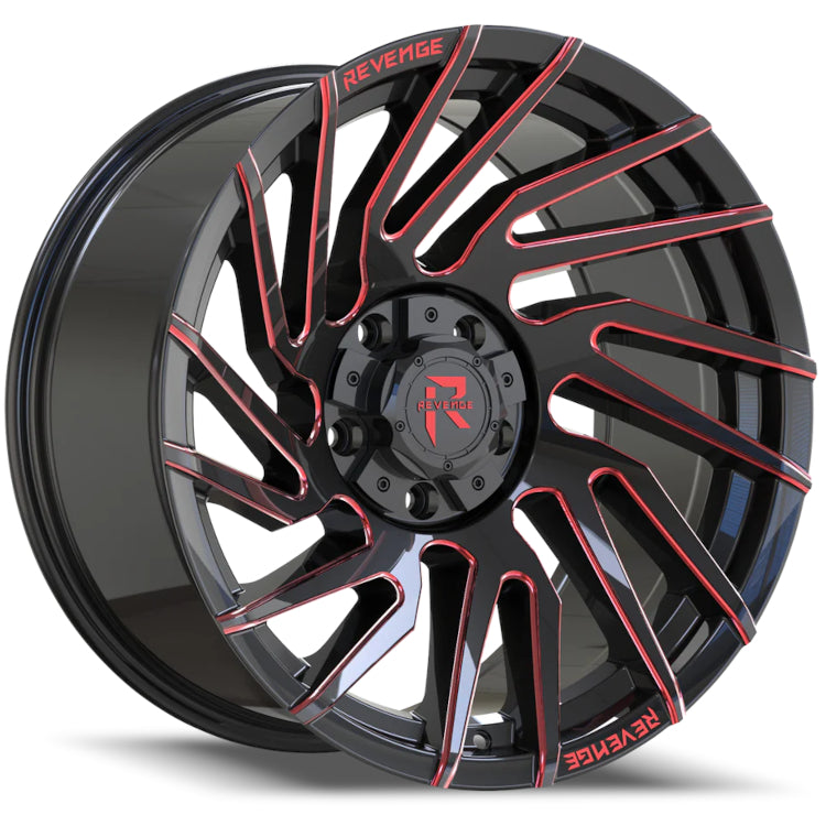 Revenge Offroad RV-207 | 20x9 | 8 On 165.1 | Offset 0 | Gloss Black with Red Milled Spokes | SKU RV207-20908165+00BRW
