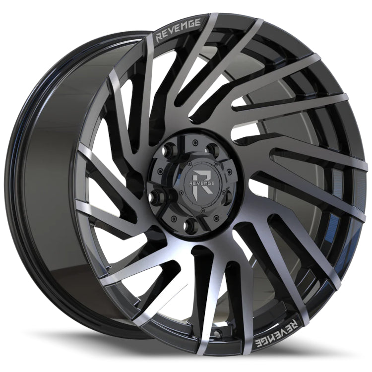 Revenge Offroad RV-207 | 20x9 | 8 On 180 | Offset 0 | Gloss Black with Titanium Machined Spokes and a Smoke Tint | SKU RV207-20908180+00BTDD