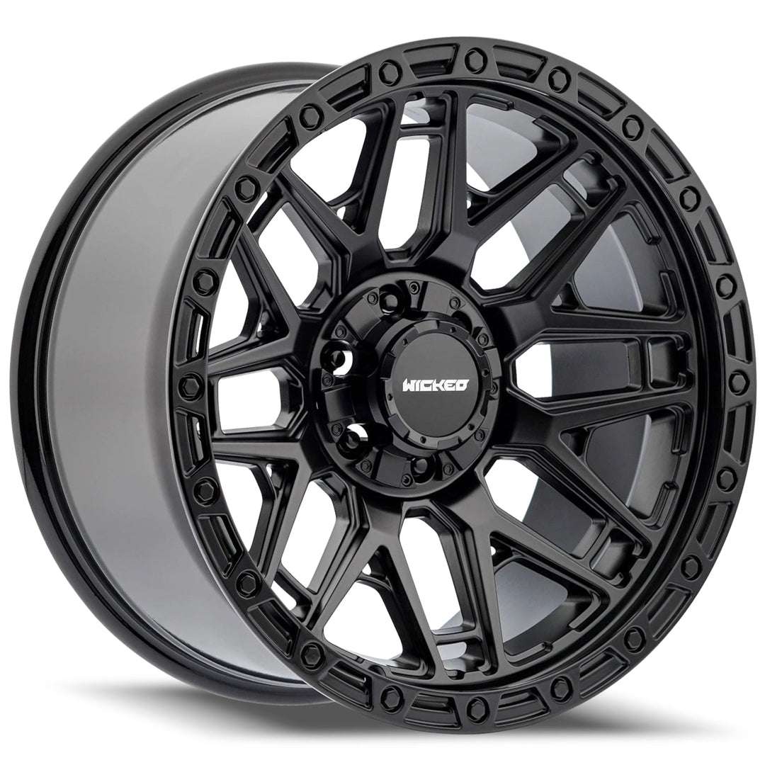 Wicked Offroad W828 | 20x10 | 6 On 139.7 | Offset -12 | Satin Black with Gloss Black Lip | SKU W828200655-12GS