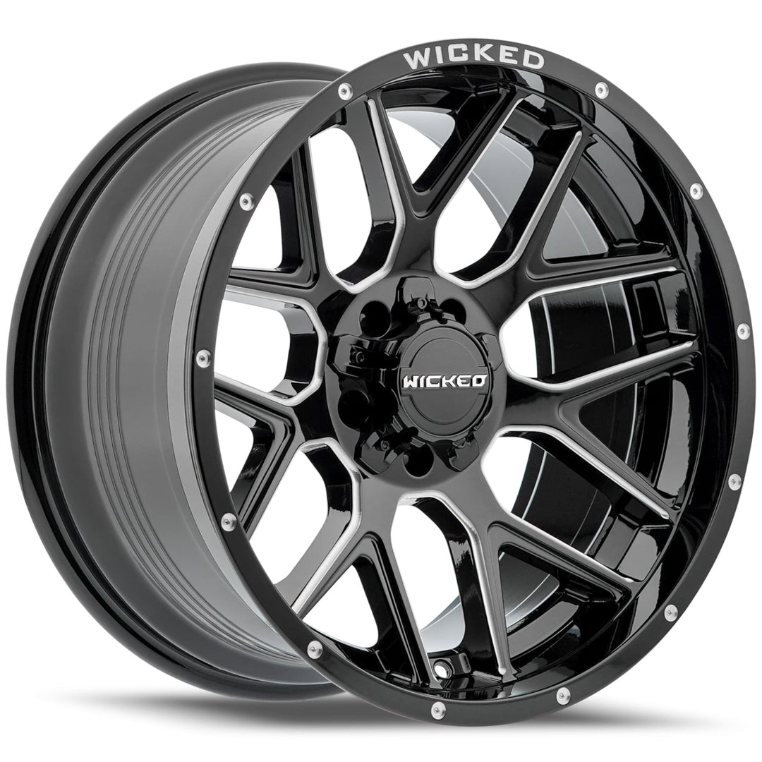 Wicked Offroad W903 | 22x10 | 5 On 127/139.7 | Offset -19 | Gloss Black with Milled Spokes | SKU W903B220050-19GBMW