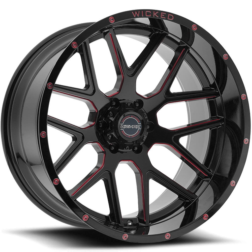 Wicked Offroad W903 | 20x10 | 8 On 170 | Offset -24 | Gloss Black with Red Spokes | SKU W903A200867-24GR