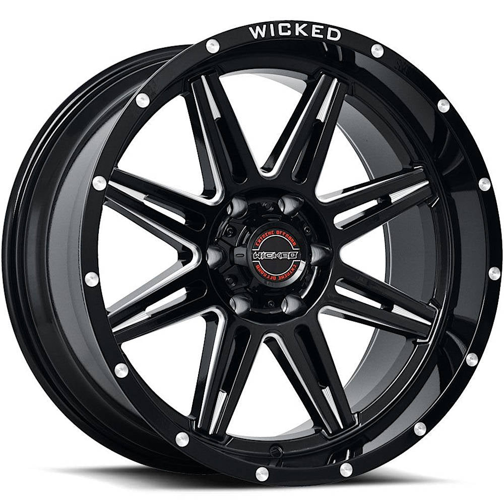 Wicked Offroad W905 | 20x9 | 6 On 139.7 | Offset 0 | Gloss Black with Milled Spokes and Accents | SKU W905B290655+00GBMW