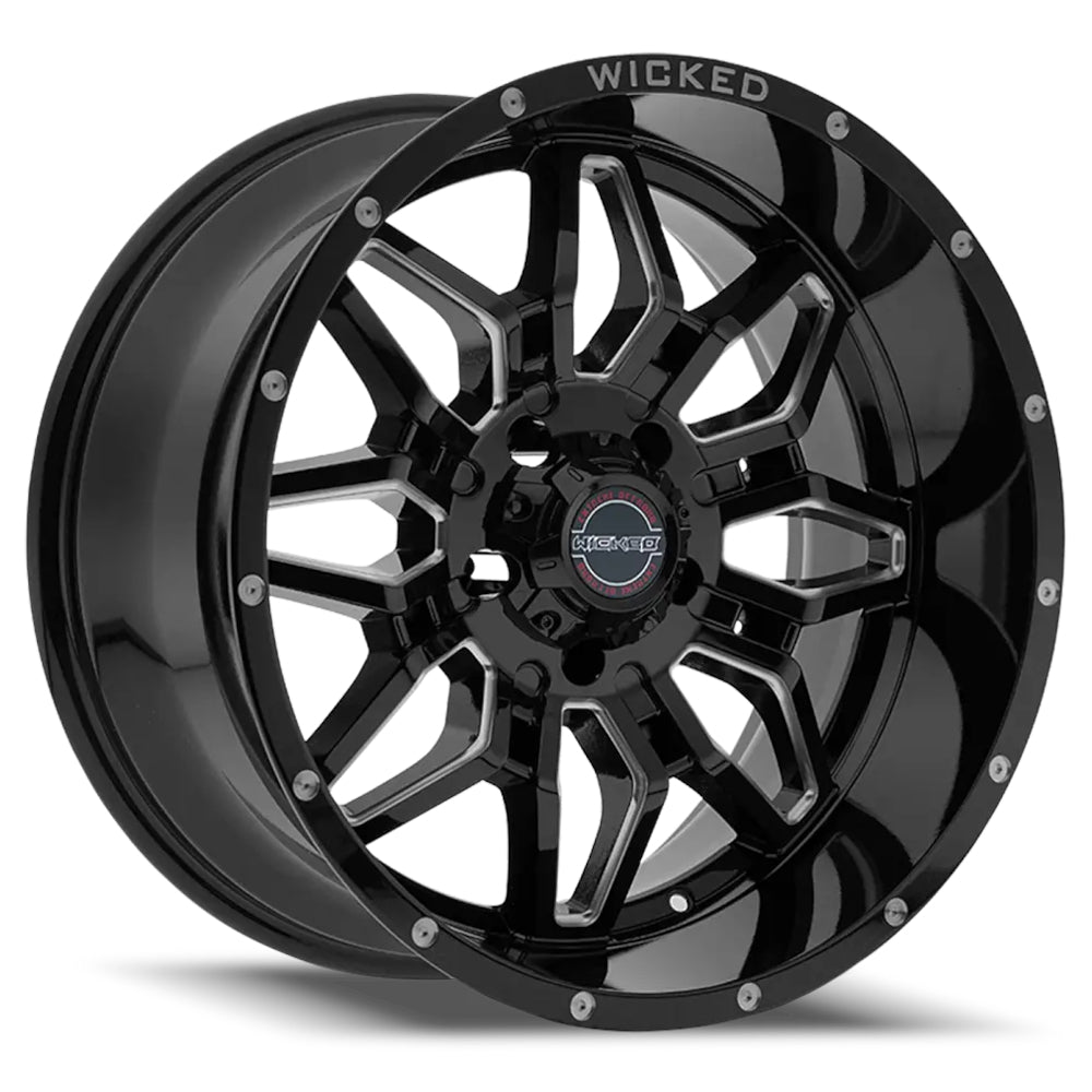 Wicked Offroad W909 | 20x9 | 8 On 180 | Offset 0 | Gloss Black with Milled Spokes | SKU W909B290880+00GBMW