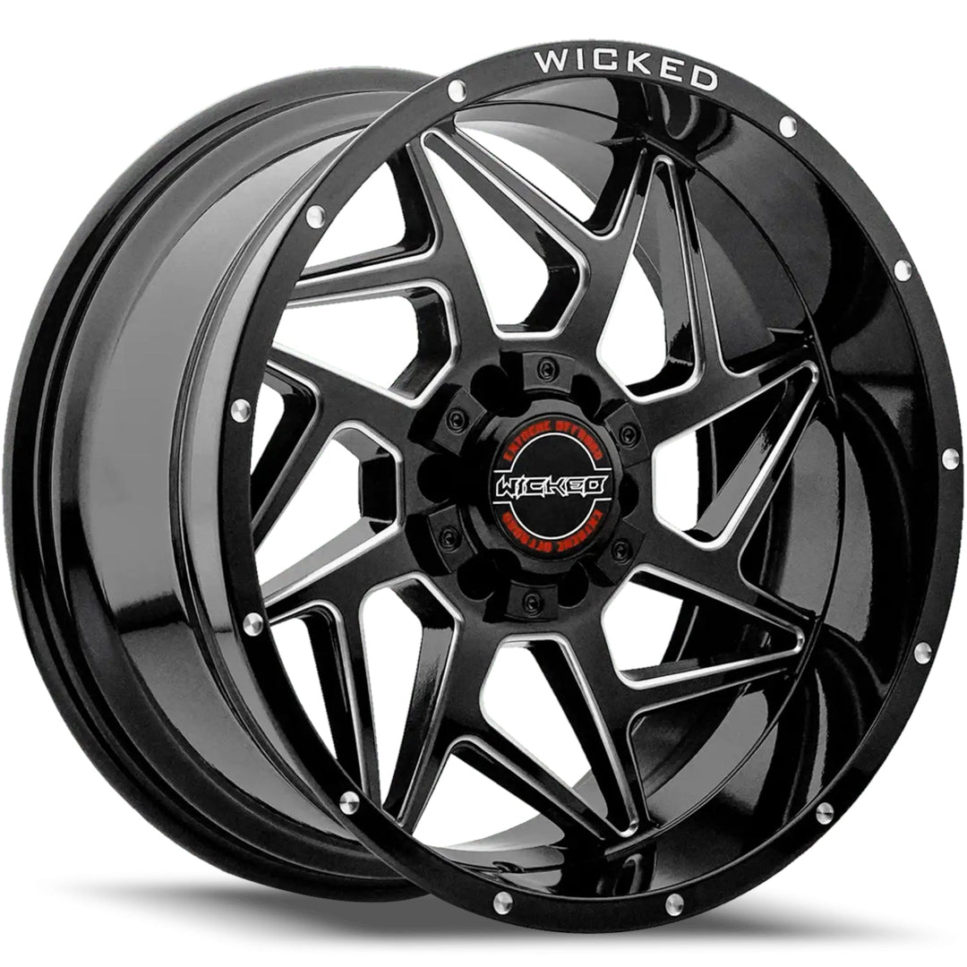 Wicked Offroad W932 | 20x10 | 6 On 135/139.7 | Offset -19 | Gloss Black with Milled Spokes | SKU W932200267-19GBMW