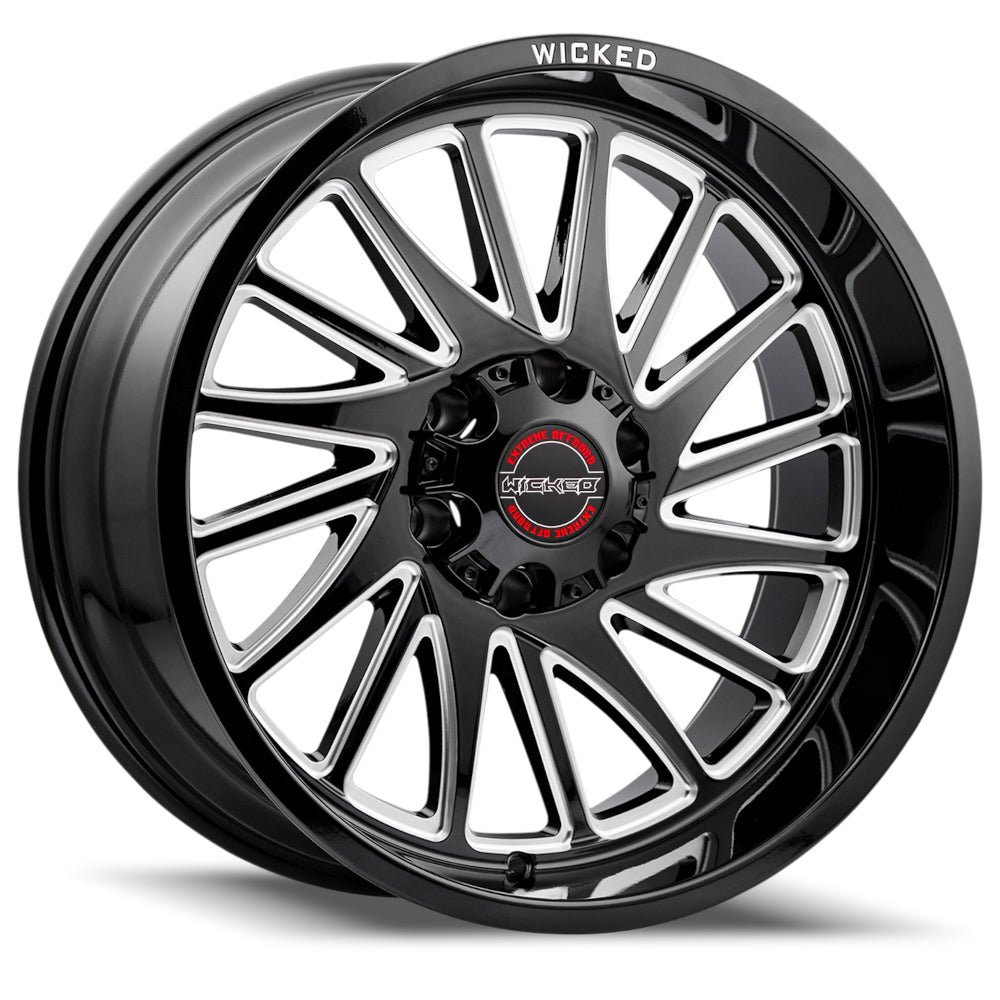 Wicked Offroad W936 | 22x10 | 6 On 135 | Offset -19 | Gloss Black with Milled Spokes | SKU W936220653-19GB