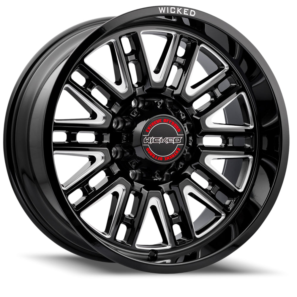 Wicked Offroad W937 | 20x10 | 8 On 180 | Offset -19 | Gloss Black with Milled Spokes | SKU W937200880-19GB