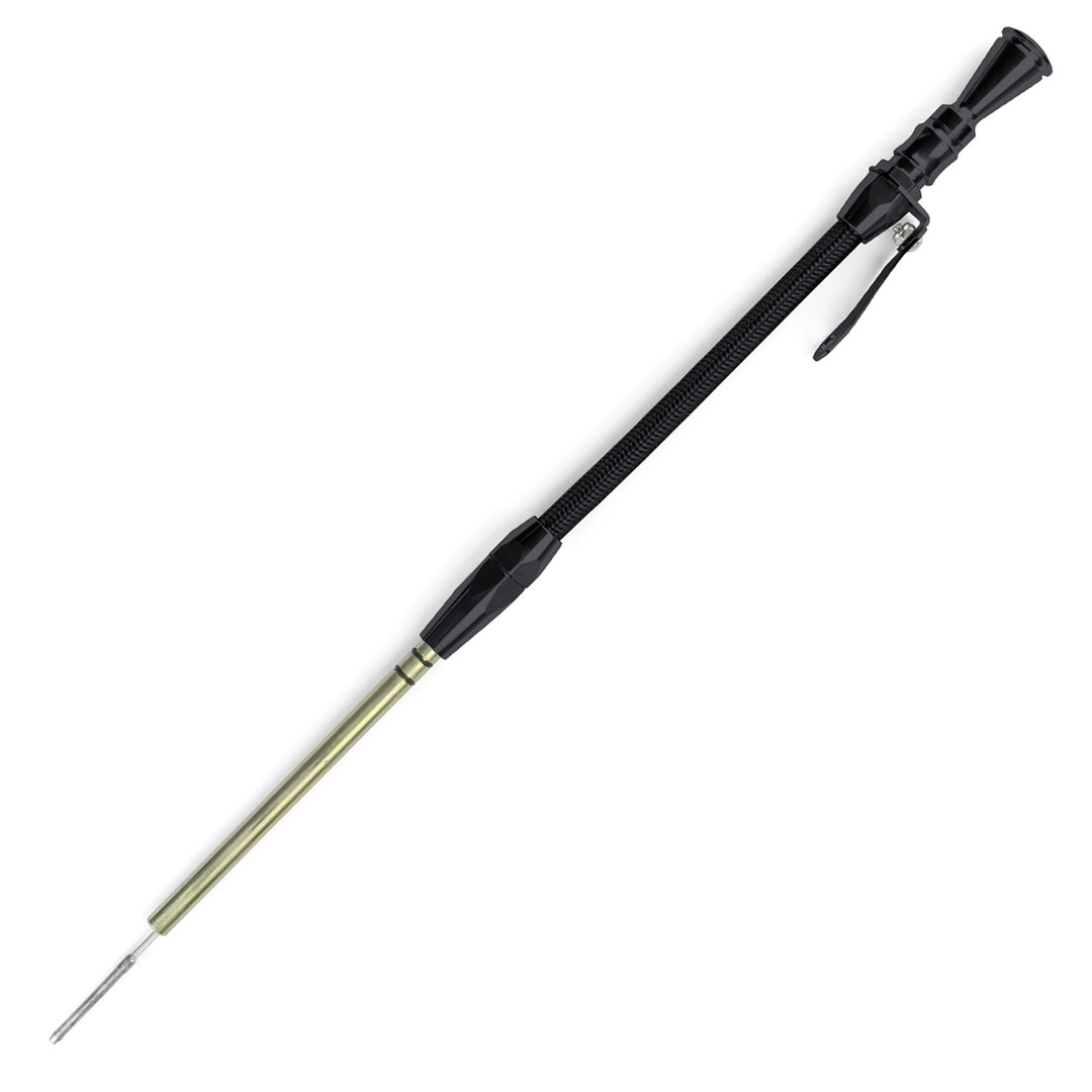 Lokar Anchor-Tight Locking Black Engine Dipstick - 1996-2000 GM Vortec Ram Jet 350/ZZ 383 Push into Block Passenger's Side