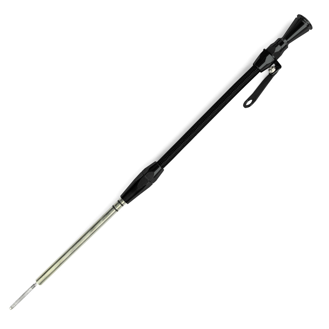 Lokar 12" Hi-Tech Flexible Black Engine Dipstick - 1980 & Later Chevy Small Block Push into Block Passenger's Side