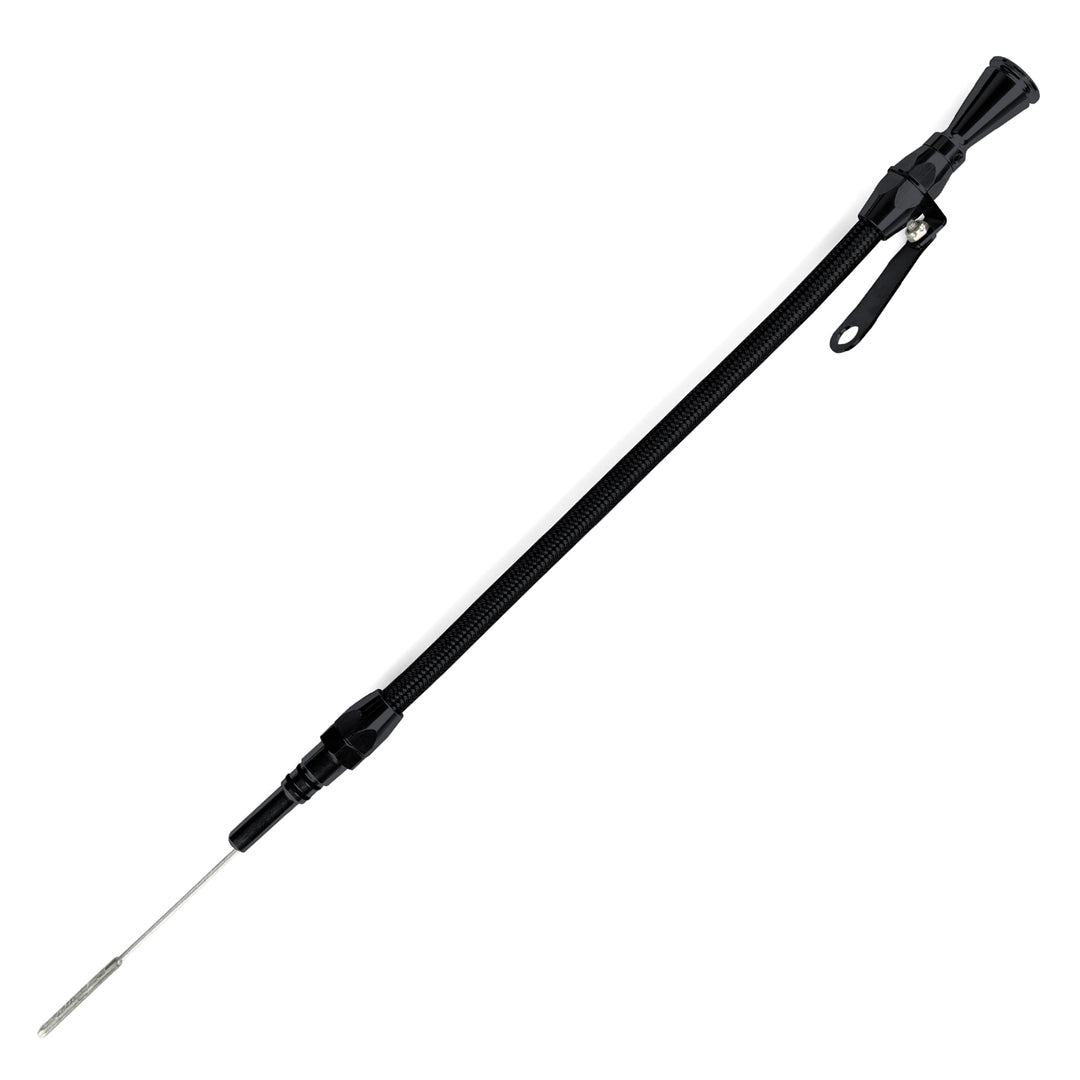 Lokar 24" Hi-Tech Flexible Black Engine Dipstick - Chevy Big Block Push into Pan