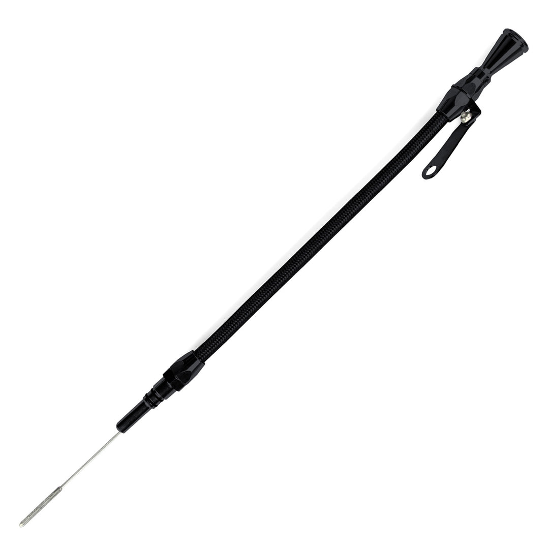Lokar Hi-Tech Flexible Black Engine Dipstick - Chevy Big Block Push into Pan
