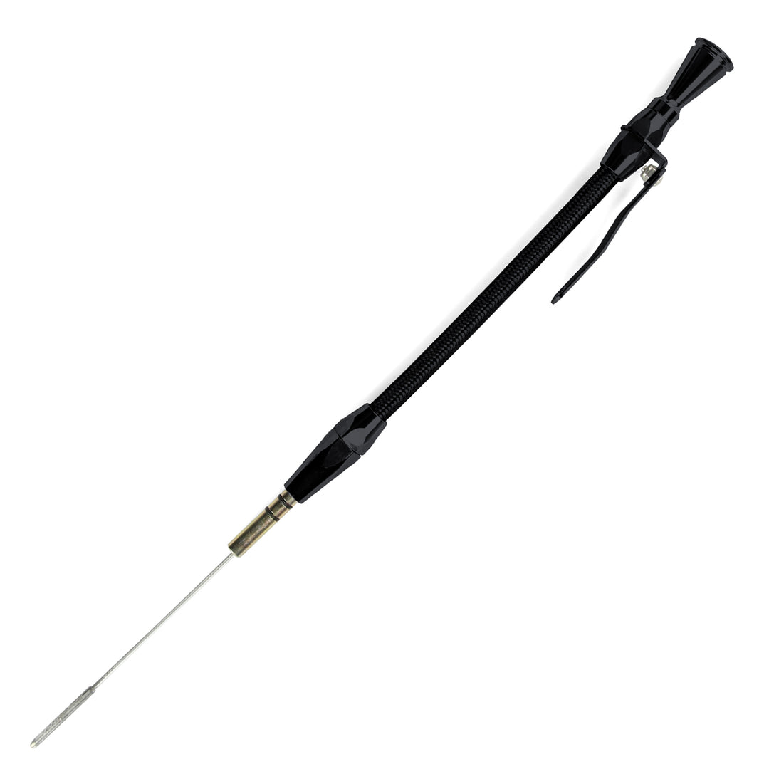 Lokar 24" Hi-Tech Flexible Black Engine Dipstick - 1986-95 Ford 302 5.0L Push into Block Driver's Side