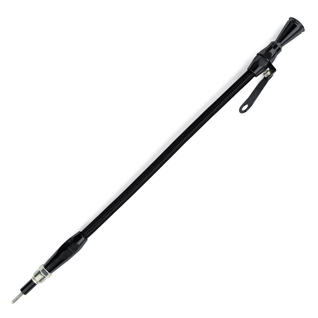Lokar 24" Hi-Tech Flexible Black Engine Dipstick - Ford 351W Screw into Pan 5/8"-18