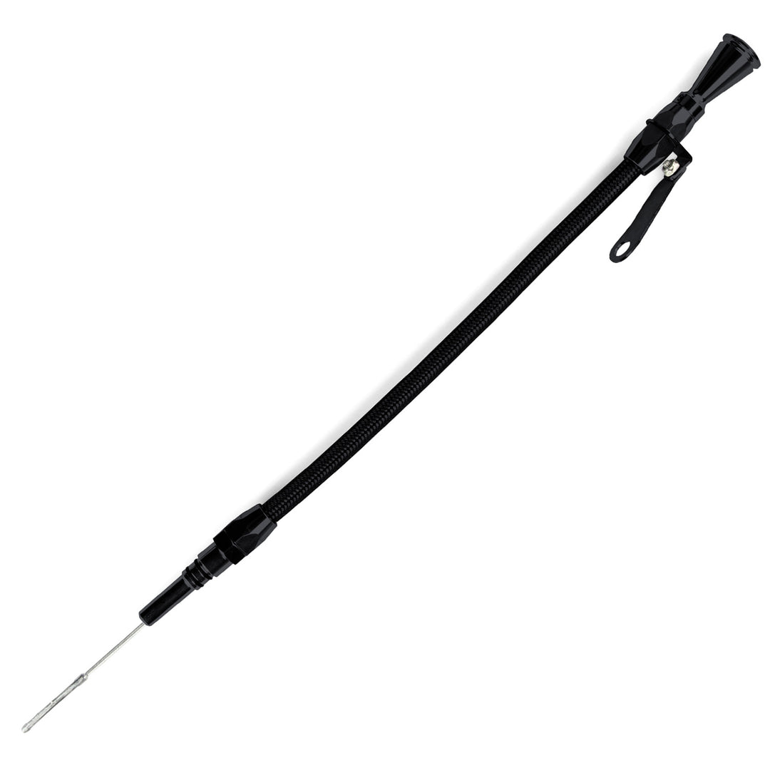 Lokar Hi-Tech Flexible Black Engine Dipstick - 1962-67 Chevy II V-8 283/327 Push into Passenger's Side/Front Sump