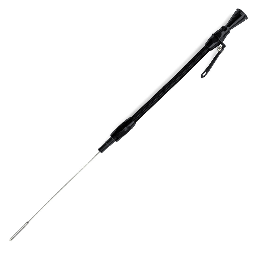 Lokar 24" Hi-Tech Flexible Black Engine Dipstick - Ford FE Push into Block/Front Sump