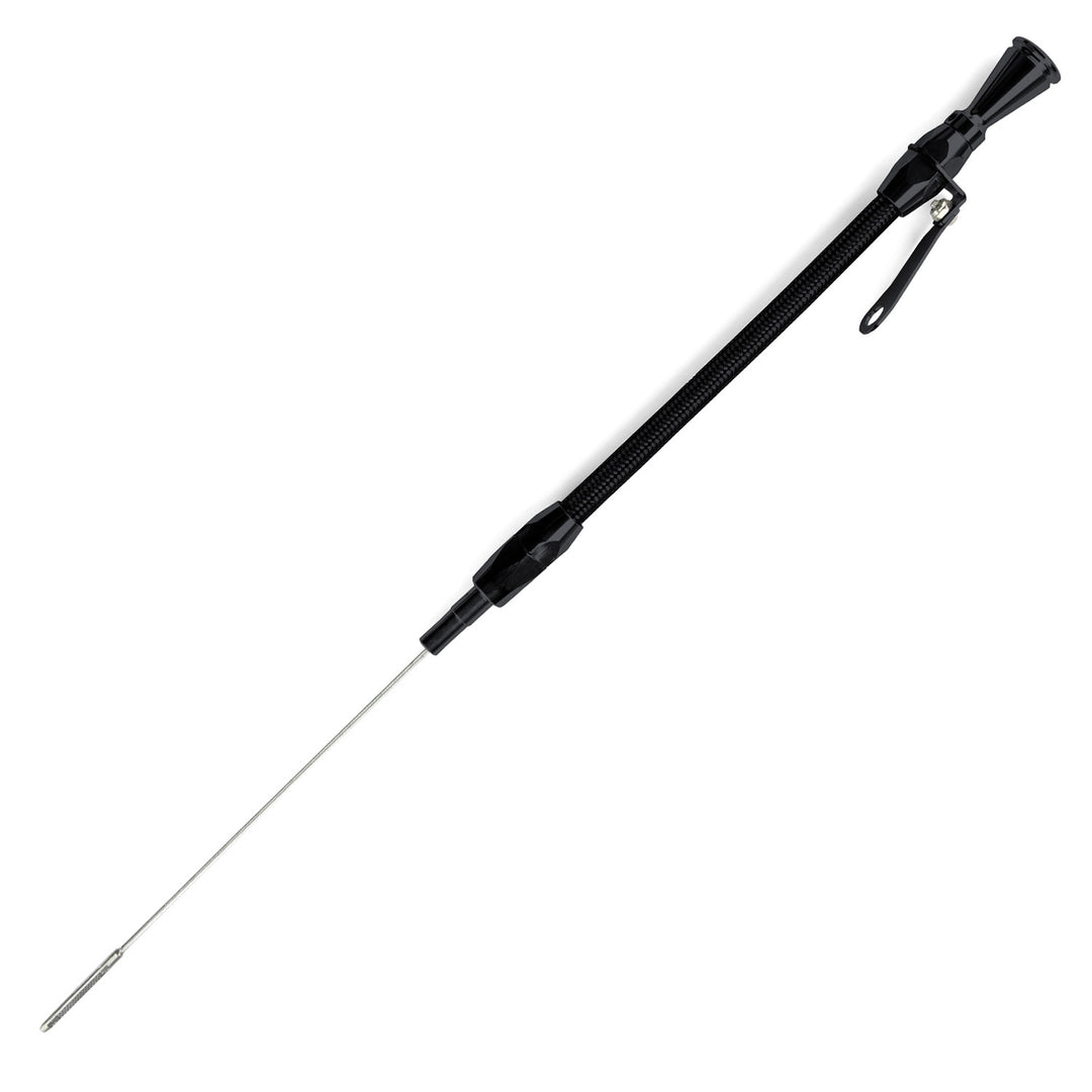 Lokar Hi-Tech Flexible Black Engine Dipstick - Ford FE Push into Block/Front Sump